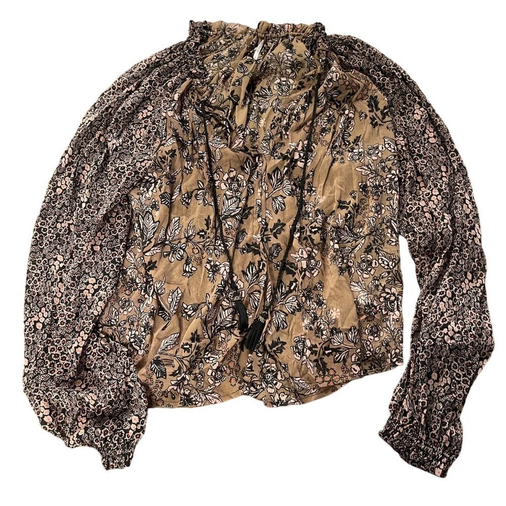 Free People Hendrix Floral Printed Peasant Top Size S tassel